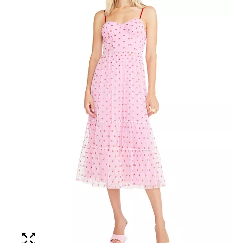 Betsey Johnson Pink Midi Dress with Red Heart Pattern